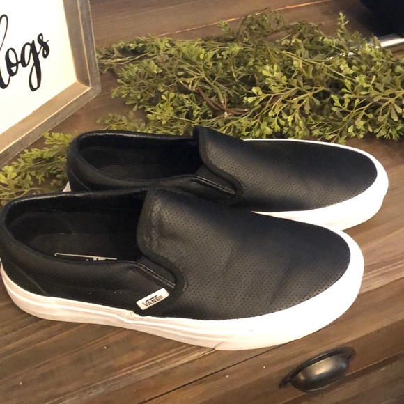 black leather vans slip ons womens